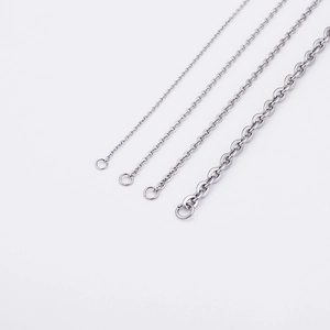 Polished stainless steel cross chains in four thicknesses for jewelry making