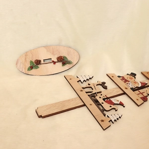 Rotating wooden Christmas tree desktop ornament with pinecones and painted deer decor