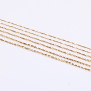 Flat O-shaped stainless steel link chains in various gold finishes and thicknesses