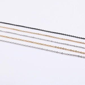 Minimalist stainless steel O-chains in black, gold, and silver finishes on white background