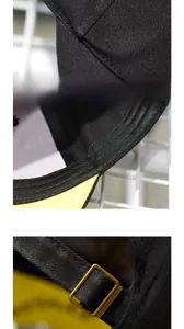 Details von schwarzen Baseballcap-Nähten, Schweißband und verstellbarer Metallschnalle