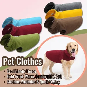 Fleece pet vest display in six vibrant colors showing warm material and sun protection