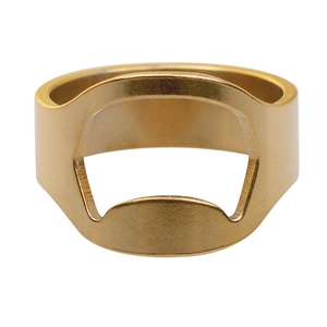 Close-up of golden stainless steel bottle opener ring showing thick functional structure