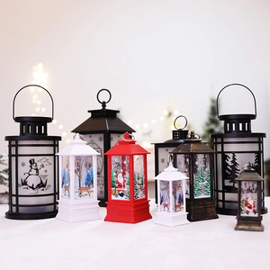 Classic Christmas lantern ornaments with festive patterns and warm LED flame lights