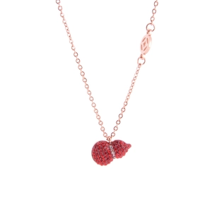 Collana in oro rosa con ciondolo a zucca di cristalli rossi e dettaglio moneta cava
