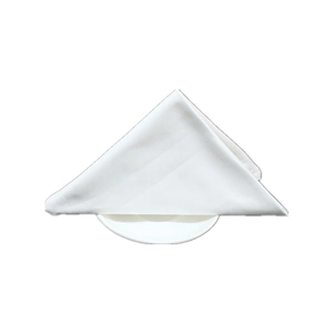 Absorbent white cotton napkins for restaurants, folded in a triangle on a white plate