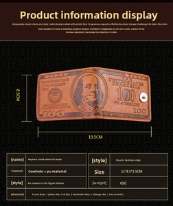 Detailed dimension view of vintage dollar pattern wallet with magnetic closure and card slots