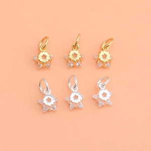 S925 sterling silver star pendants with sparkling cubic zirconia for DIY jewelry making