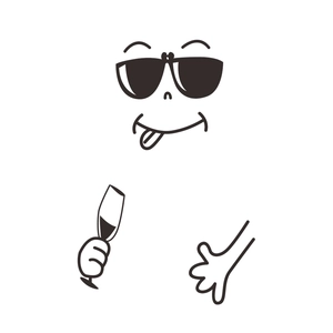 Minimalist cartoon fridge magnet decal with funny expression holding a glass