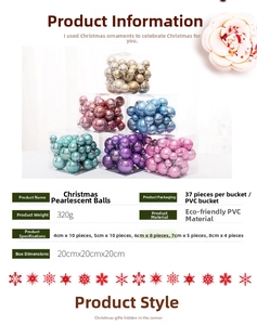 Detailed view of 37-piece Christmas ornaments set in various sizes and pearl finishes