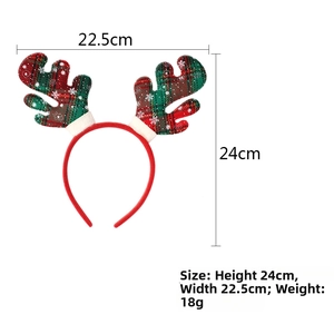 Christmas reindeer antler headband with red and green plaid patterns measuring 24cm by 22.5cm