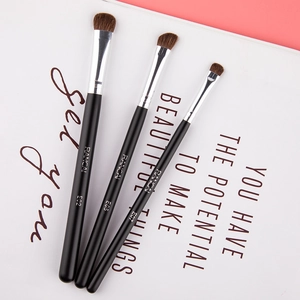 3Pcs professional horse hair eye makeup brush set with E02 E05 E07 matte black handles
