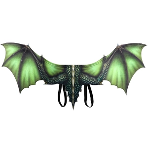 Realistic green non-woven dragon wings for Halloween cosplay with elastic straps