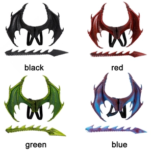 Halloween kids dragon costume set with wings and tail in black, red, green and blue