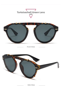 Fashionable tortoiseshell sunglasses with dark green lenses and metal stud accents