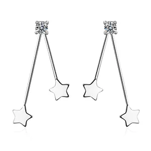 Women Star Tassel Drop Earrings Silver Plated Copper Rhinestone Long Dangle Earrings Korean Style Fashion Jewelry Gift