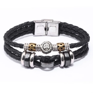Zodiac Constellation Braided Leather Bracelet Hematite Stainless Steel Buckle Vintage Fashion Jewelry For Men