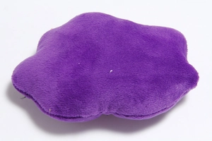 Detail view of purple cloud-shaped squeaky plush dog toy with soft fabric texture