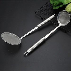 Set of two 304 stainless steel mesh skimmers with hanging loops for kitchen frying