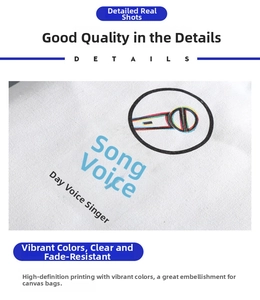 Close-up of durable white canvas fabric showing printed microphone design and texture