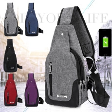 Waterproof fabric chest bag with USB charging port and headphone jack in five colors