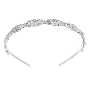 Elegant silver leaf headband with shimmering rhinestones for bridal hair styling