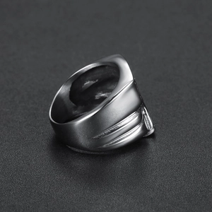 Retro lucky number 7 wide band ring for men in brushed gunmetal stainless steel