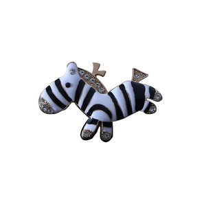 Creative enamel zebra brooch with sparkling rhinestones and black white stripes