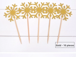Détail de décorations de gâteau flocon de neige pailleté doré lot de 10 pièces