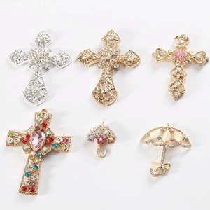 Creative alloy cross and umbrella charms with rhinestones for DIY phone case jewelry