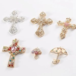 Alloy Rhinestone Charms For DIY Jewelry Making Crafts Phone Case Decoration Cross Umbrella Shapes