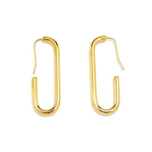 Minimalist gold plated oval brass drop earrings with high polish finish for women