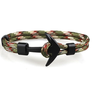 Handmade nautical anchor bracelet with camo green red and white braided paracord rope