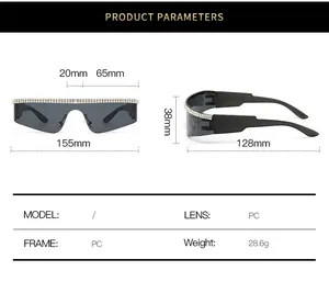 Spécifications de taille pour lunettes de soleil punk sans monture avec strass et verre PC