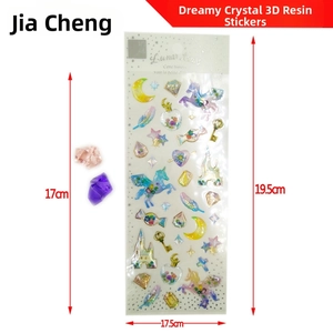 3D crystal epoxy stickers with unicorn and castle motifs showing size 17.5x17cm