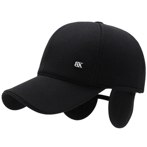 Winter-Thermo-Basecap für Herren mit Ohrenklappen und strukturierter schwarzer Strickoptik