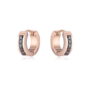 Minimalist titanium steel hoop earrings with black square zircons in rose gold finish