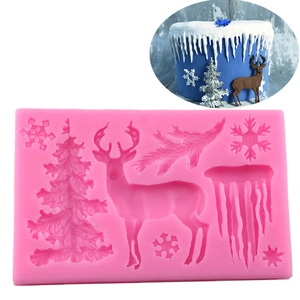 Christmas reindeer and snowflake pink silicone fondant mold for DIY cake baking