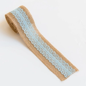 Natural burlap lace ribbon in light blue for rustic Christmas tree and wedding decoration