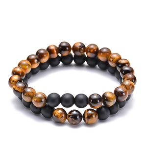 8mm Tiger Eye and Matte Black stone beaded bracelets for couples on white background
