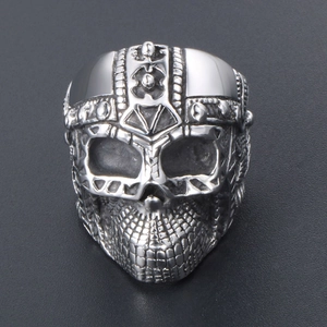 Punk style iron skull ring for men made of silver titanium steel with detailed carving