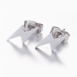Minimalist lightning bolt stainless steel stud earrings in polished silver finish