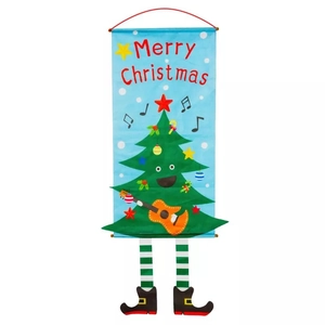 Détail du drapeau de Noël sapin avec guitare et texte Merry Christmas festif