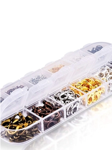 Detail of 10-grid storage box with colorful lobster clasps for jewelry making