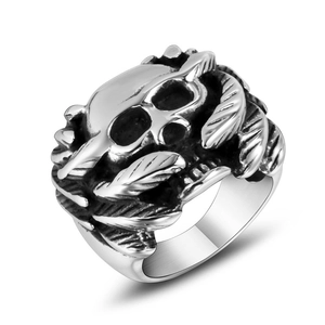 Vintage Skull Wing Ring Stainless Steel Gothic Punk Biker Jewelry For Men Polished Antique Silver Finish
