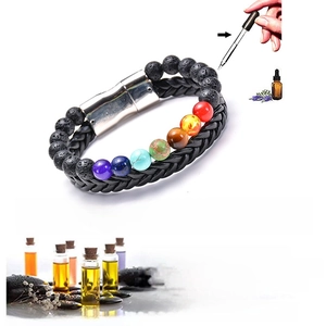 7 Chakra lava stone essential oil diffuser bracelet with magnetic clasp and woven rope