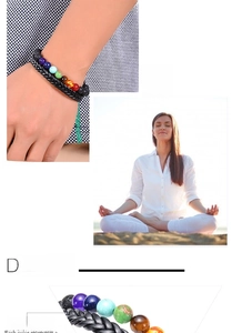 Detail of Chakra energy bracelet with natural lava stones and braided leather strap
