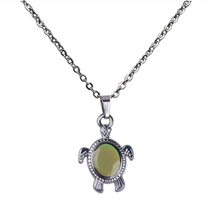 Dettaglio del ciondolo a tartaruga in argento con pietra che cambia colore e trama fine