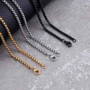 Square pearl chain necklace in gold, silver, and black stainless steel with lobster clasp