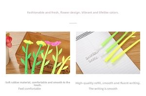 Detail of camellia flower pen with soft glue stem and smooth ink writing experience